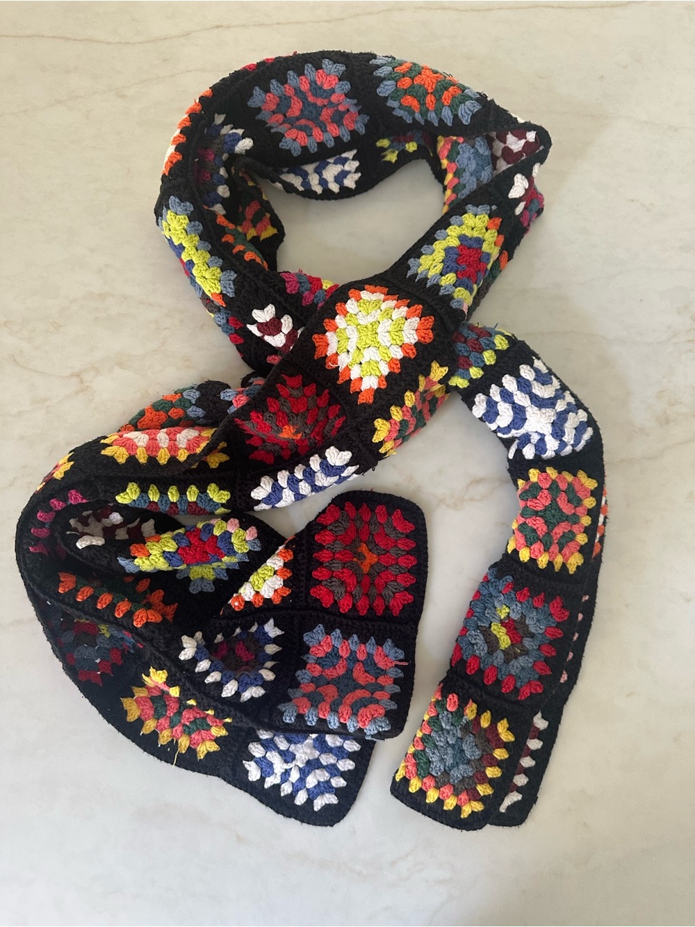 SPELLEDIT Black Multi Granny Square Handmade Scarf One Size 34820 - Picture 2 of 5